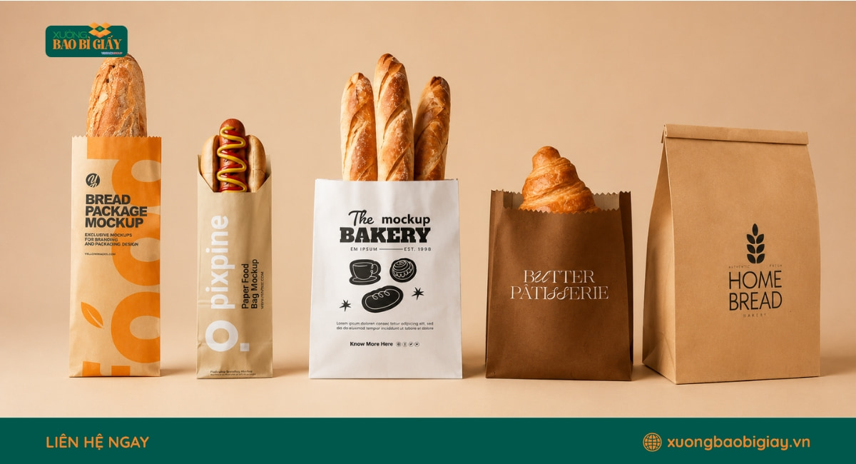 Dịch vụ in túi giấy đựng bánh mì theo yêu cầu, hỗ trợ in logo và nhận diện thương hiệu