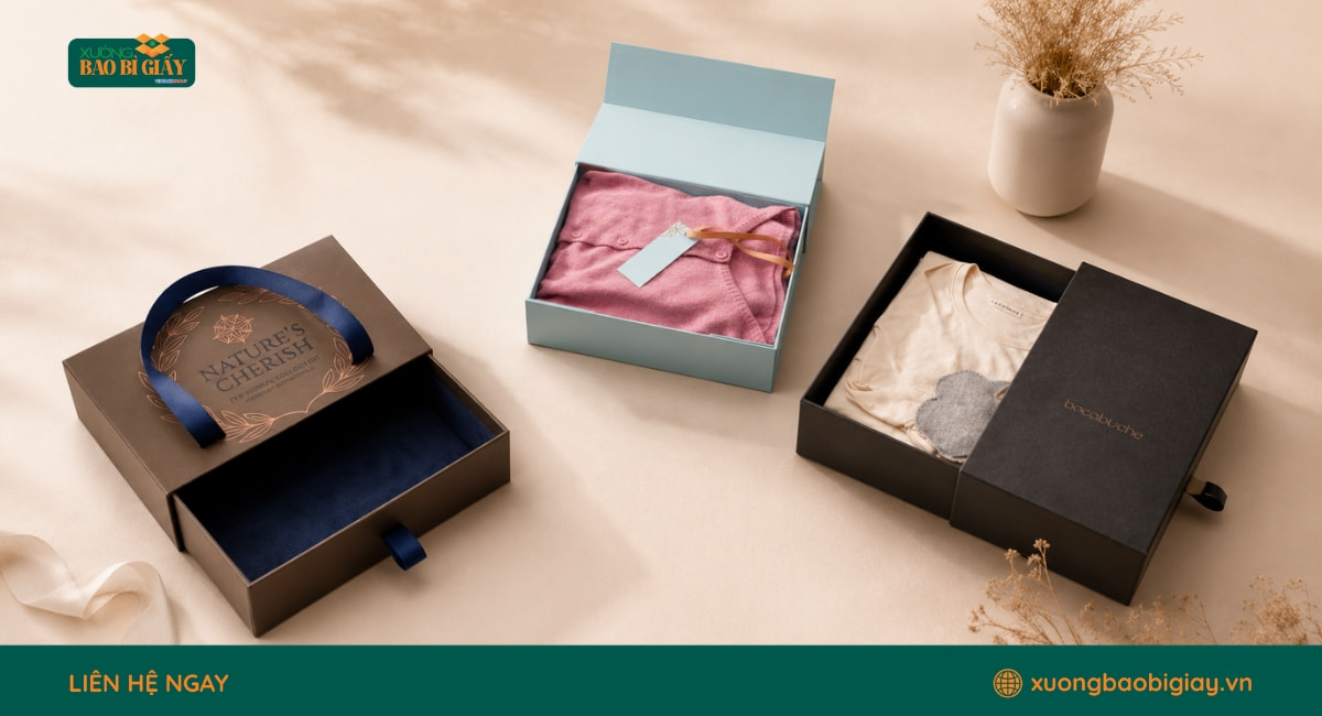 Mẫu hộp giấy đựng áo đẹp mắt, phù hợp cho shop thời trang và thương hiệu may mặc