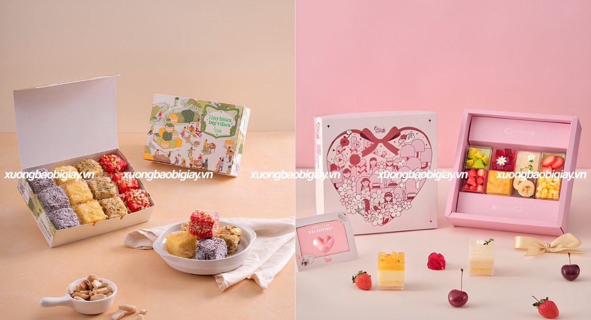 In hộp giấy đựng bánh theo yêu cầu, hỗ trợ thiết kế mẫu miễn phí.