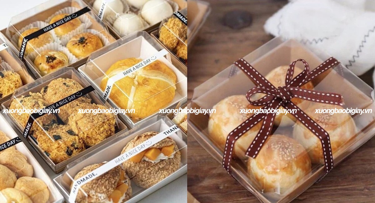 Hộp giấy đựng bánh hình vuông, hình chữ nhật nắp rời.