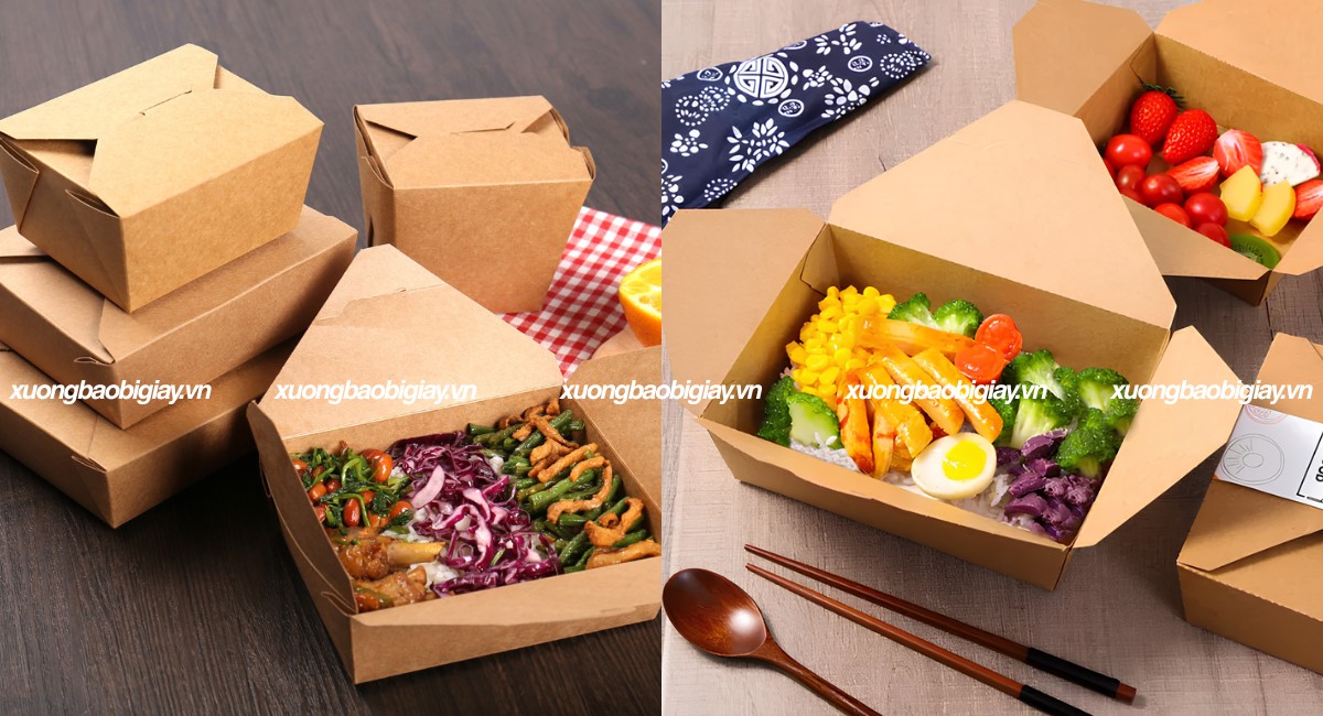 Hộp giấy đựng cơm nắp gài chéo