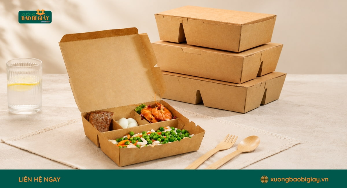 Hộp giấy đựng cơm phục vụ đa dạng nhu cầu đóng gói thực phẩm cho kinh doanh F&B