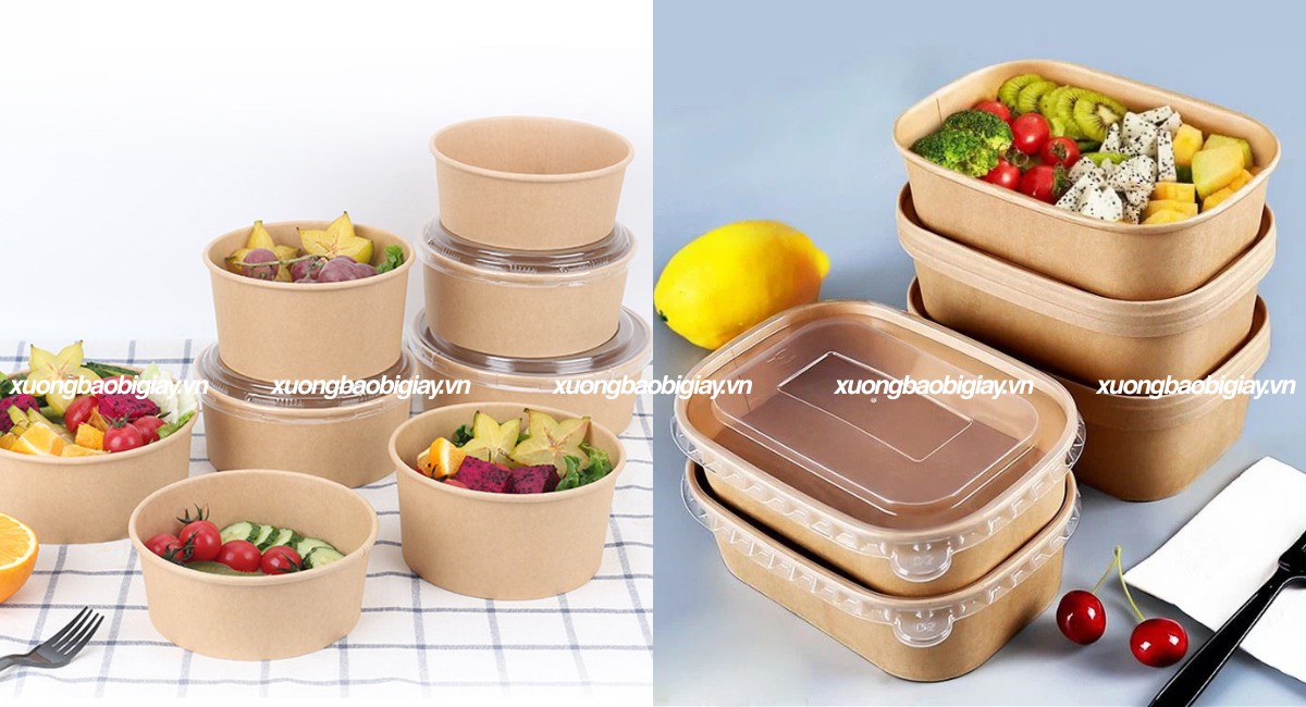 Hộp giấy đựng thức ăn nắp rời.