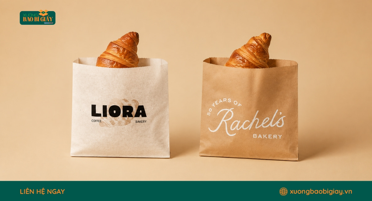 Túi giấy đựng bánh croissant thiết kế riêng giúp tăng nhận diện thương hiệu cho tiệm bánh