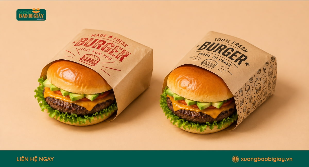 Túi giấy đựng hamburger có kết cấu phù hợp giúp giữ form bánh trong quá trình đóng gói