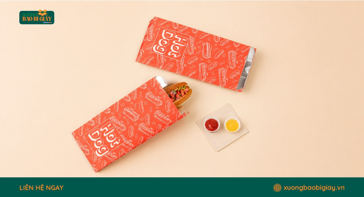 Mẫu túi giấy đựng hotdog thiết kế bắt mắt phù hợp cửa hàng thức ăn nhanh và mô hình take-away