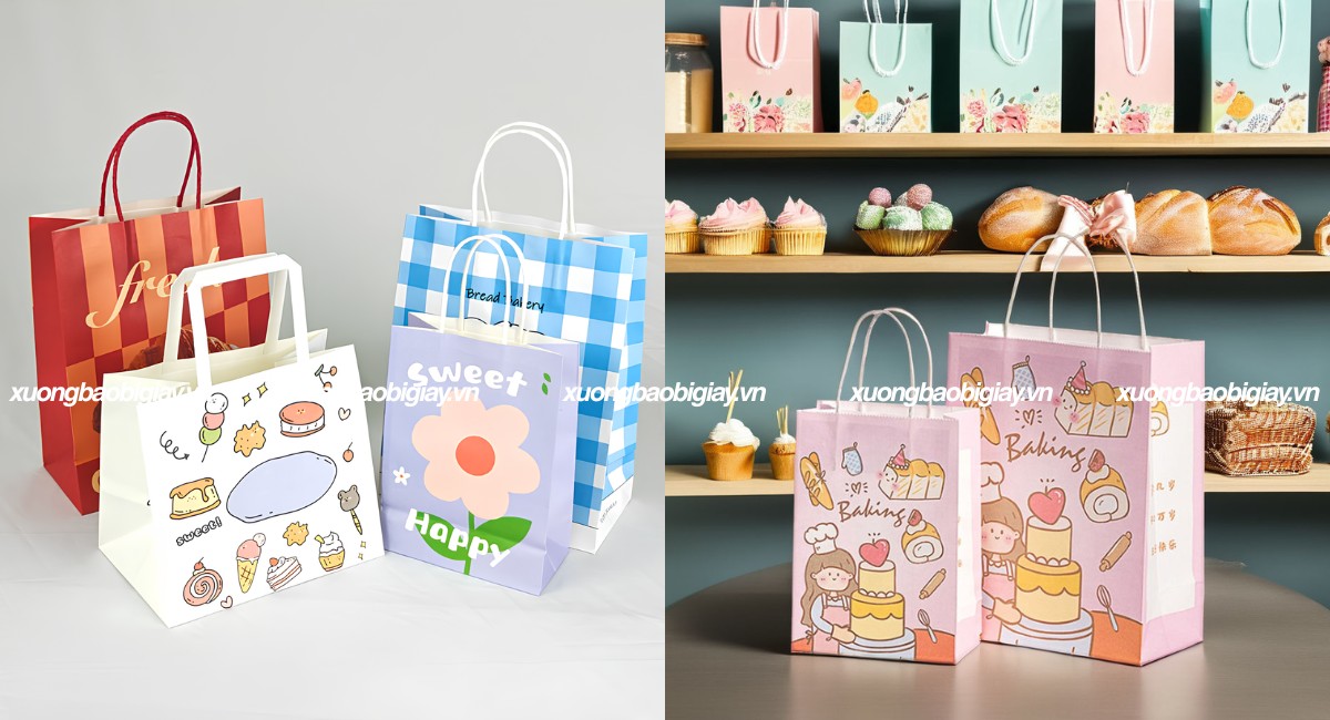 Túi giấy đựng bánh có quai xách tiện lợi