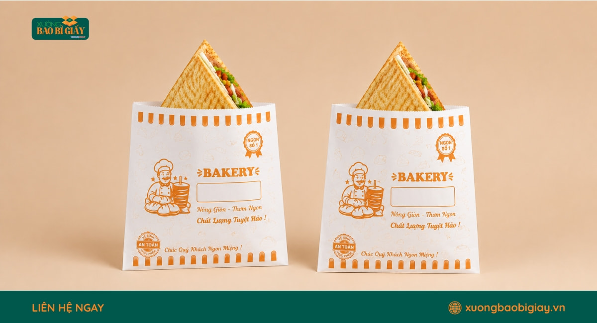 Mẫu túi bánh mì tam giác có thể tùy chỉnh kích thước và thiết kế theo sản phẩm thực tế