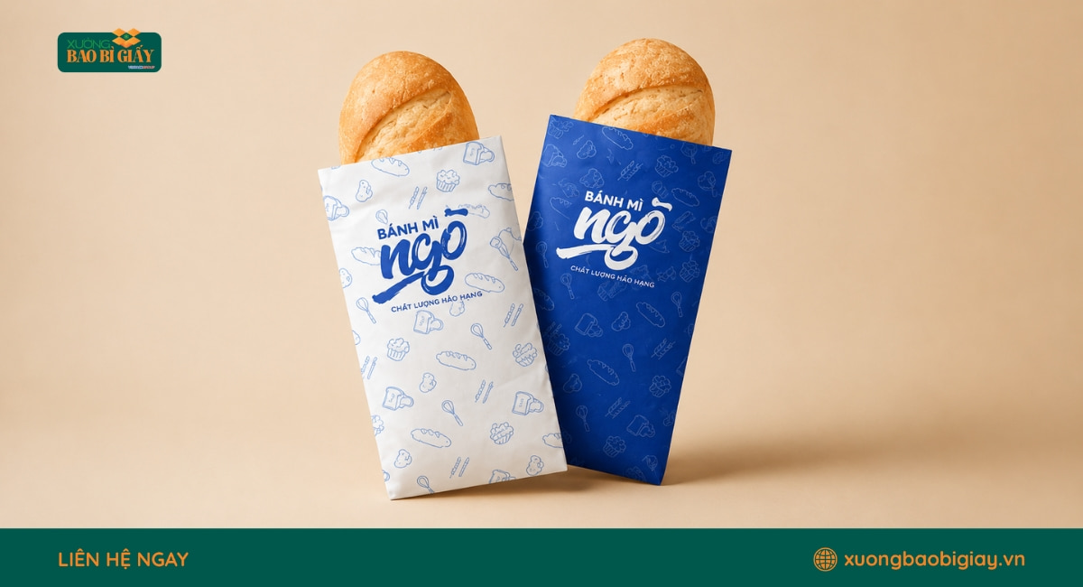 Túi giấy bánh mì truyền thống in logo giúp quảng bá thương hiệu ngay trên bao bì bán hàng