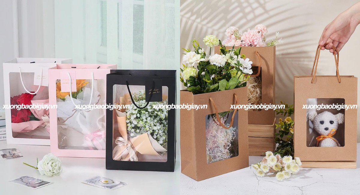 Túi giấy đựng hoa có cửa sổ mica