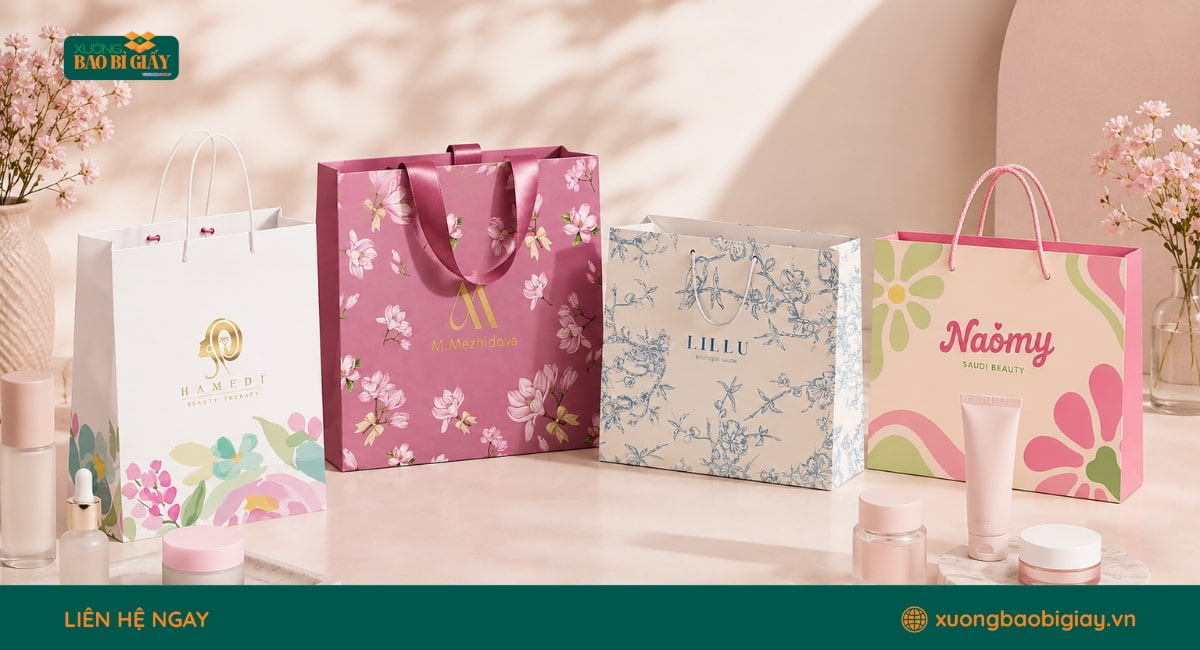 Túi giấy mỹ phẩm in logo là giải pháp quảng bá thương hiệu hiệu quả ngay trên bao bì sản phẩm