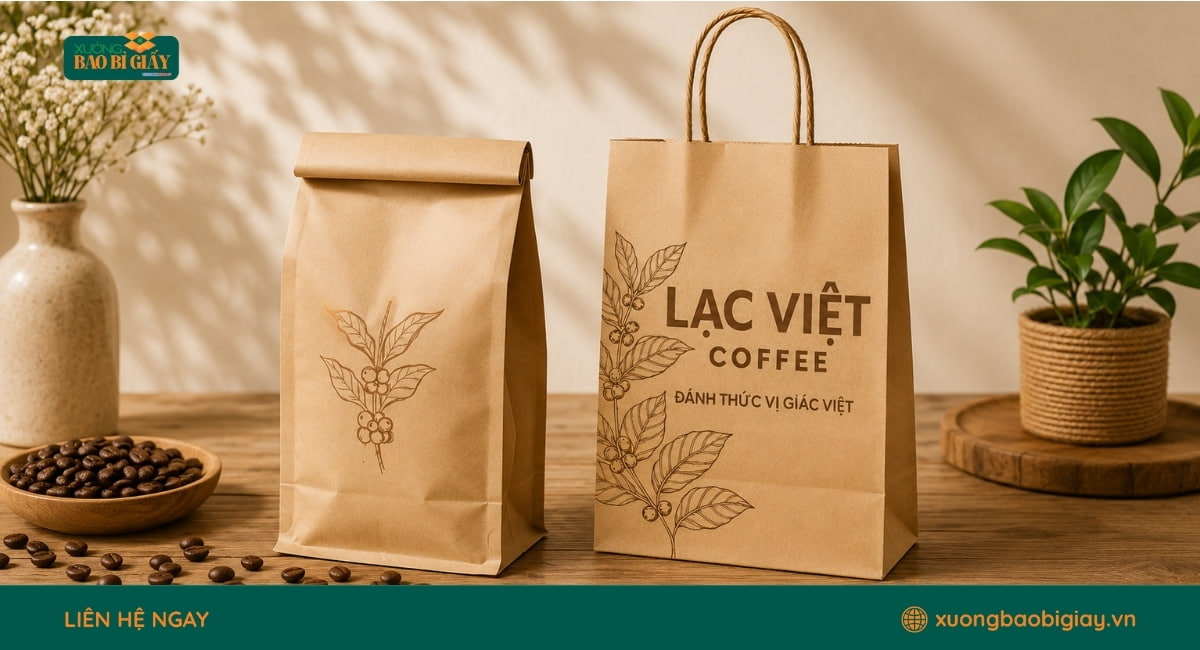 Túi giấy kraft đựng cà phê giá tận xưởng, giải pháp bao bì tiết kiệm cho doanh nghiệp F&B.