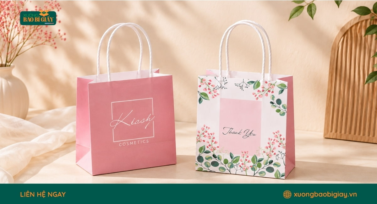 Túi giấy kraft đựng mỹ phẩm tối giản, phù hợp với thương hiệu theo phong cách tự nhiên và tinh tế.