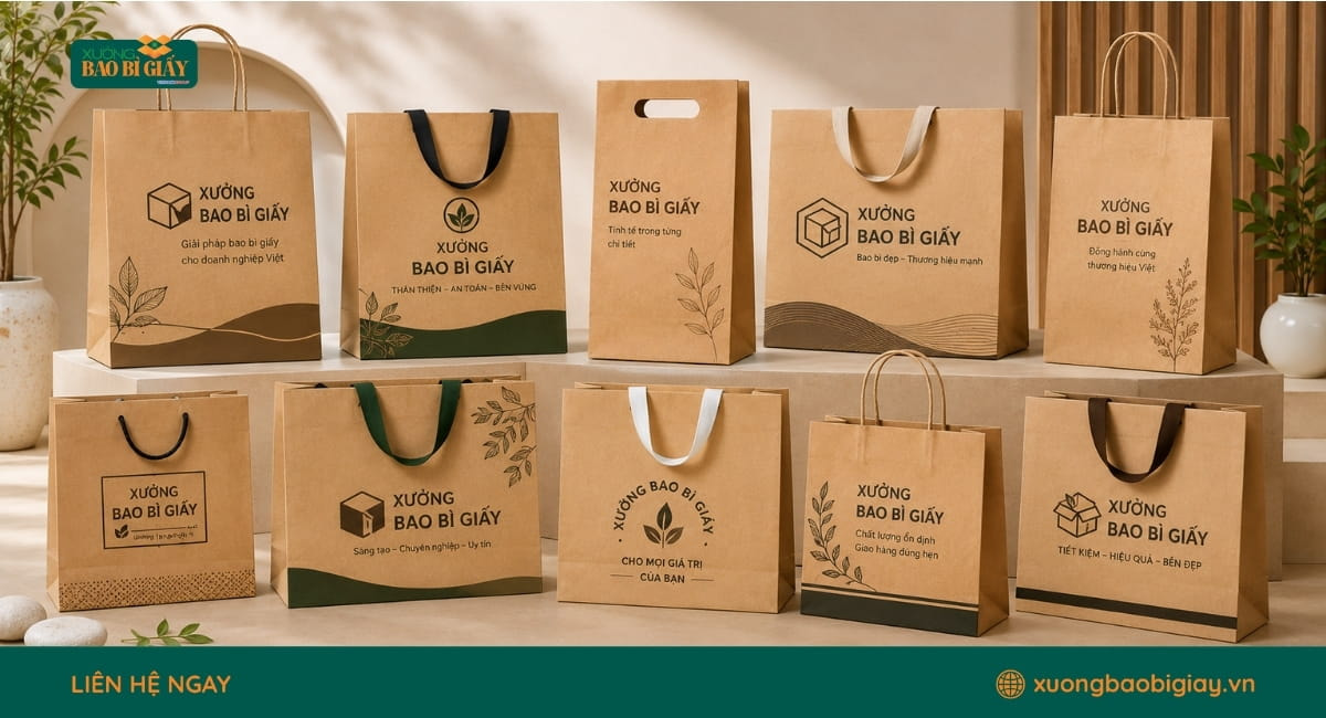 Ứng dụng của túi giấy kraft trong đóng gói thực phẩm, mỹ phẩm, thời trang và quà tặng doanh nghiệp.