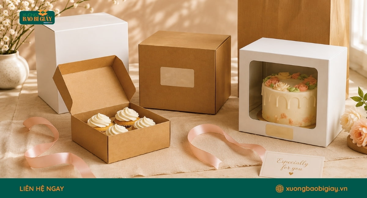Bao bì giấy đựng bánh gọn nhẹ, dễ in ấn, bảo quản tốt và nâng cao hình ảnh sản phẩm.