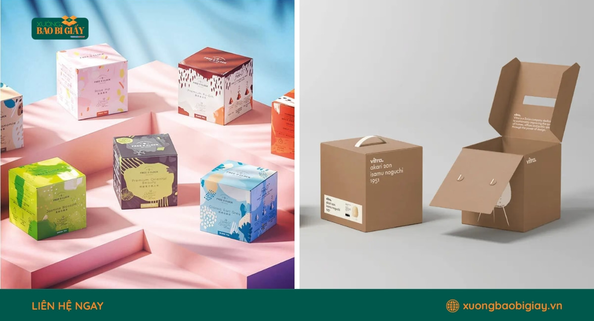 Bao bì giấy dạng vuông in logo thương hiệu giúp gia tăng nhận diện