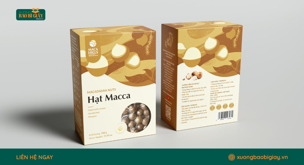 Bao bì macca có lớp chống ẩm giúp giữ hạt giòn ngon lâu hơn