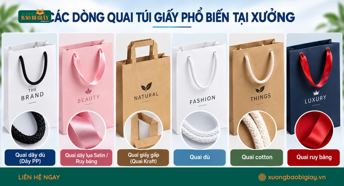 Các dòng quai túi giấy phổ biến tại xưởng