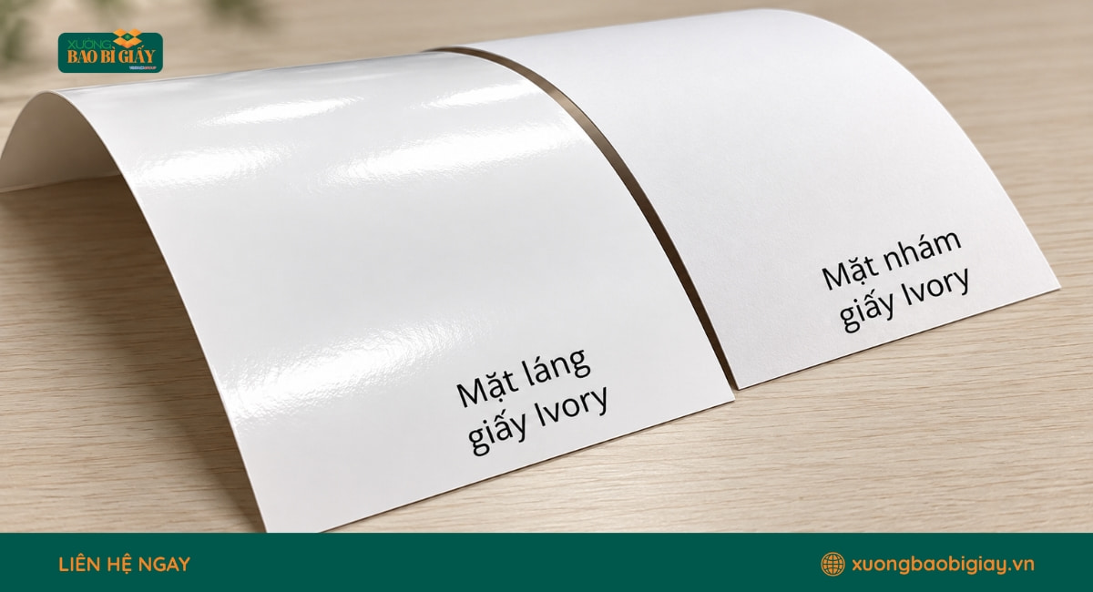 Giấy Ivory có bề mặt sáng đẹp, thường được lựa chọn khi in túi giấy cao cấp.