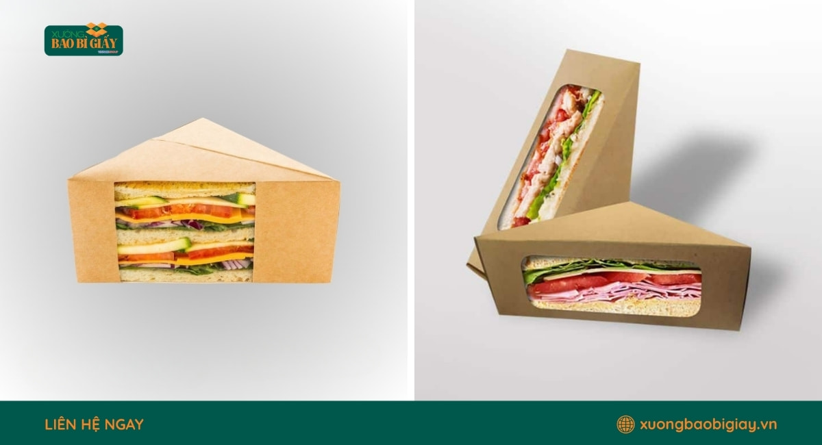 Dịch vụ in hộp giấy đựng sandwich cao cấp phù hợp cho bánh mì kẹp, sandwich lạnh và đồ ăn nhanh.