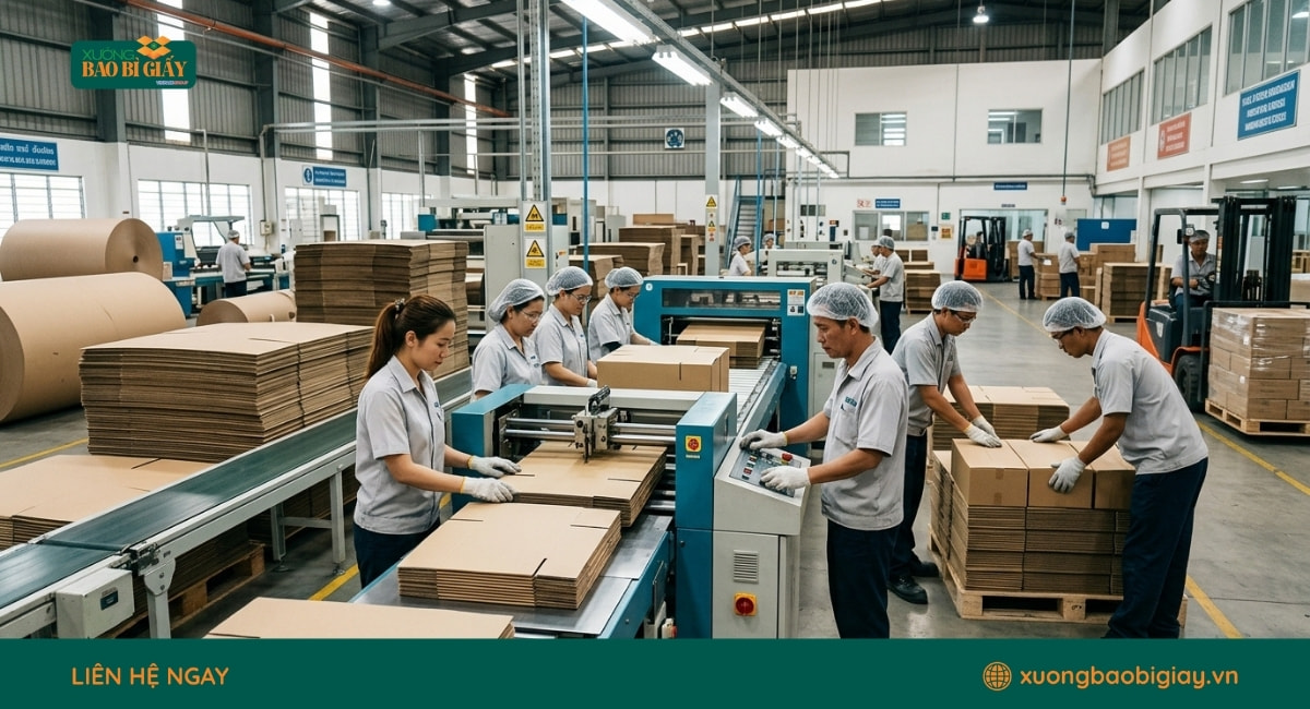 Xưởng Bao Bì Giấy nhận in hộp giấy đựng hạt điều với công nghệ hiện đại, màu sắc bền đẹp.