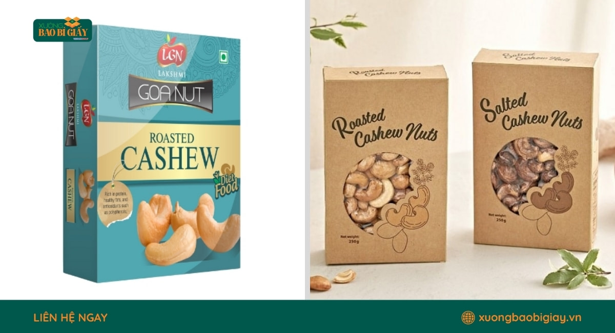 Hộp giấy đựng hạt điều cao cấp thích hợp cho quà biếu, quà Tết và sản phẩm đặc sản.