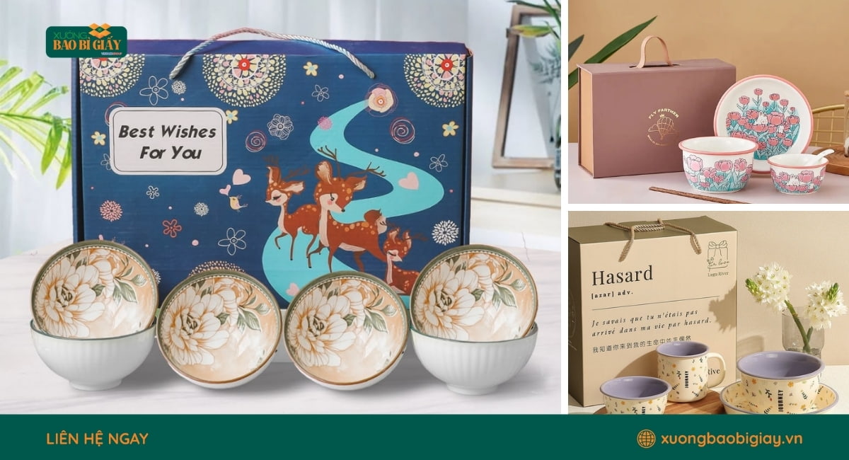 Mẫu hộp giấy đựng chén bát in ấn nâng tầm thương hiệu