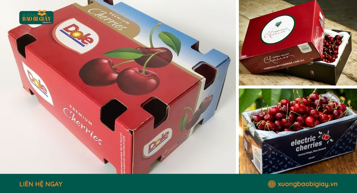Mẫu hộp giấy đựng cherry đẹp mắt giúp tăng giá trị sản phẩm khi bán lẻ hoặc xuất khẩu.
