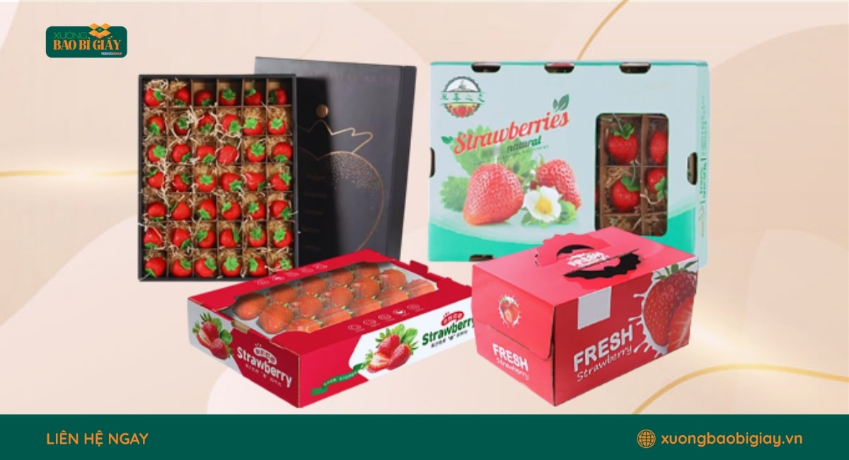 Bao bì hộp giấy đựng dâu tây đẹp giúp tăng giá trị sản phẩm và trải nghiệm khách hàng.