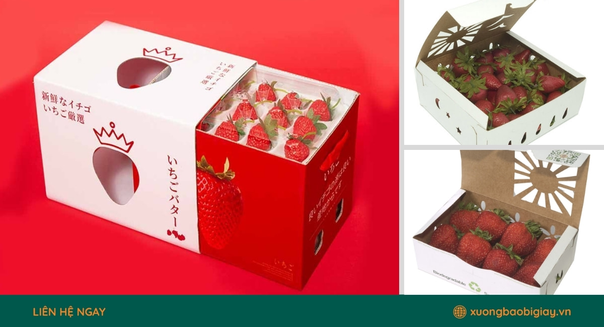 Xưởng Bao Bì Giấy chuyên sản xuất hộp giấy đựng dâu tây chất lượng cao, in ấn sắc nét.