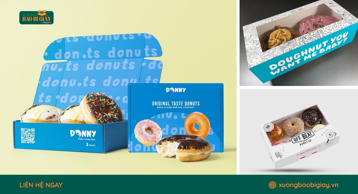 Hộp giấy đựng donut tiện dụng cho tiệm bánh, thương hiệu F&B và dịch vụ giao hàng