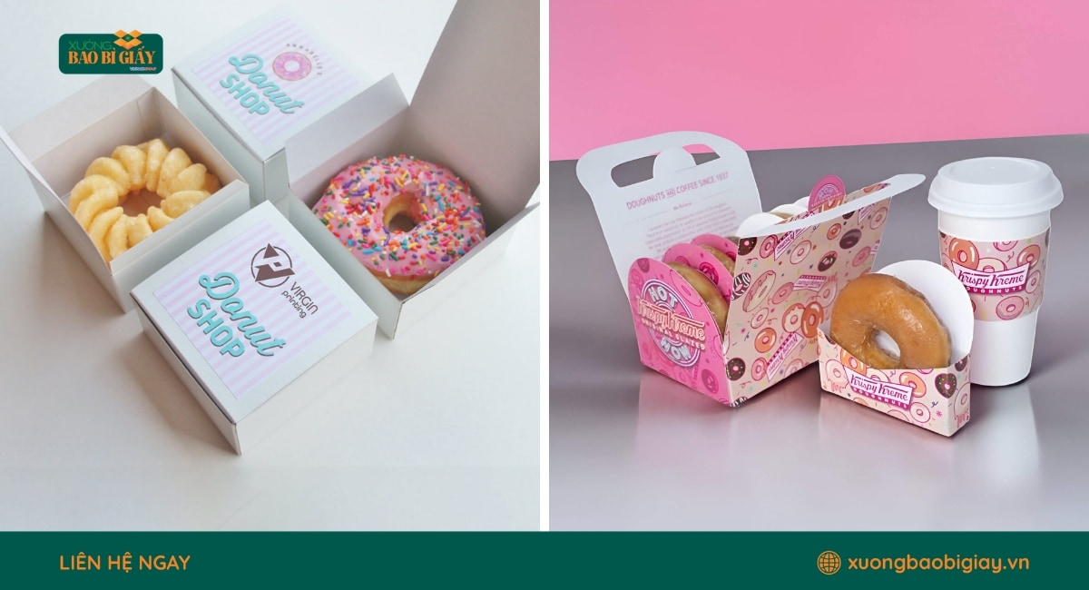 Hộp giấy đựng donut in offset sắc nét theo thiết kế thương hiệu riêng
