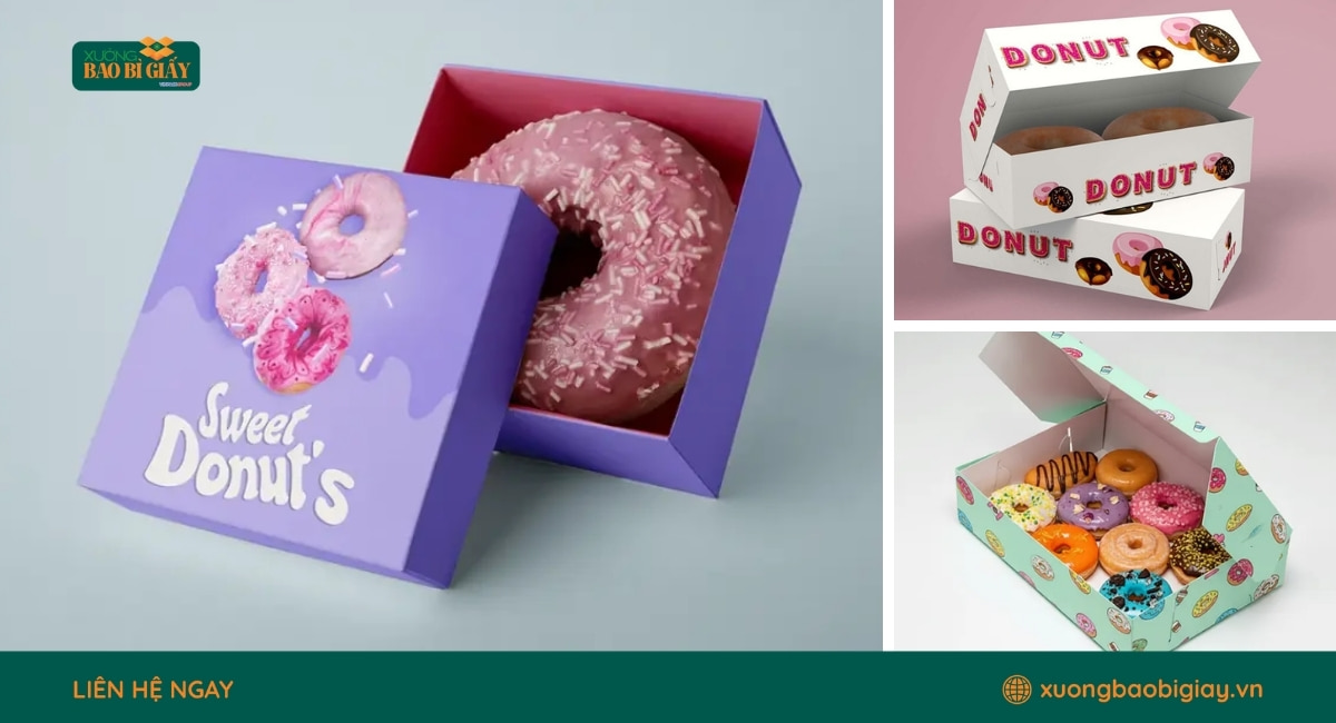 Mẫu hộp giấy đựng bánh donut sáng tạo với thiết kế ấn tượng