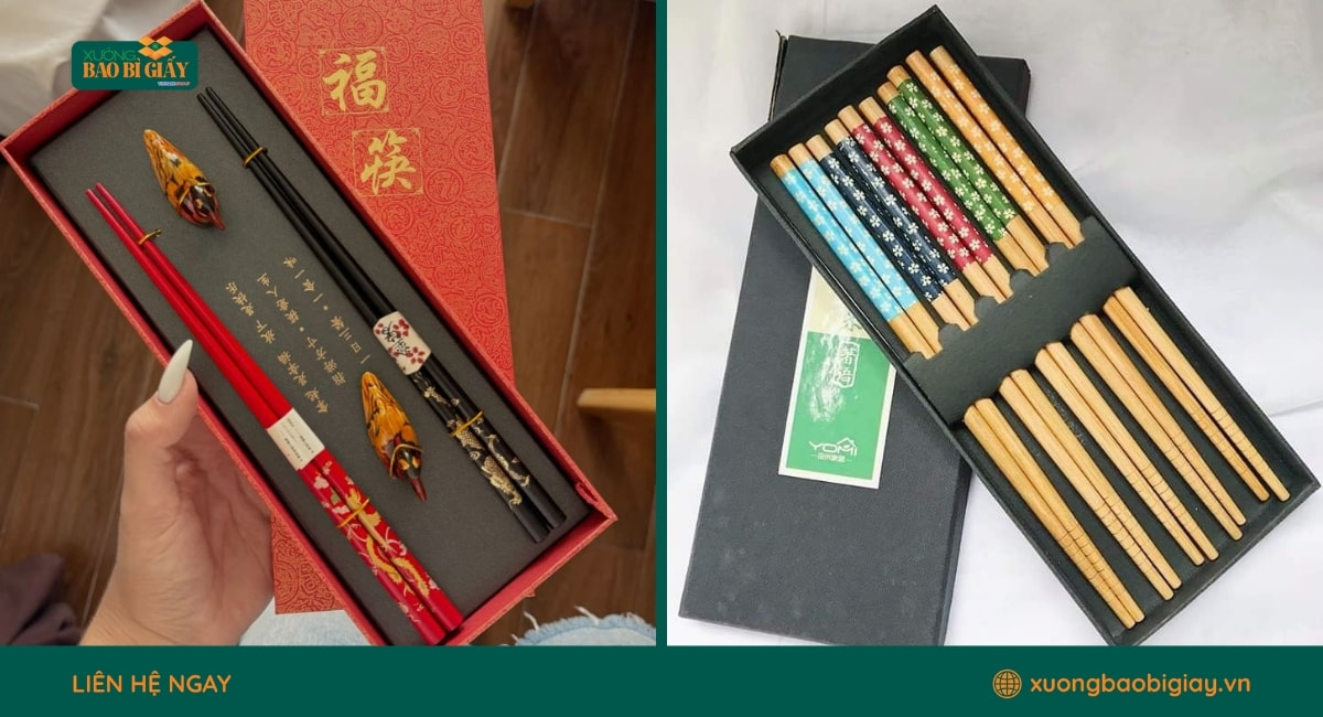 Mẫu hộp giấy đựng đũa hiện đại giúp tăng tính thẩm mỹ và nhận diện thương hiệu.