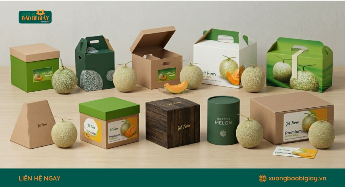 Mẫu hộp giấy đựng dưa lưới thiết kế đẹp cho cửa hàng trái cây sạch