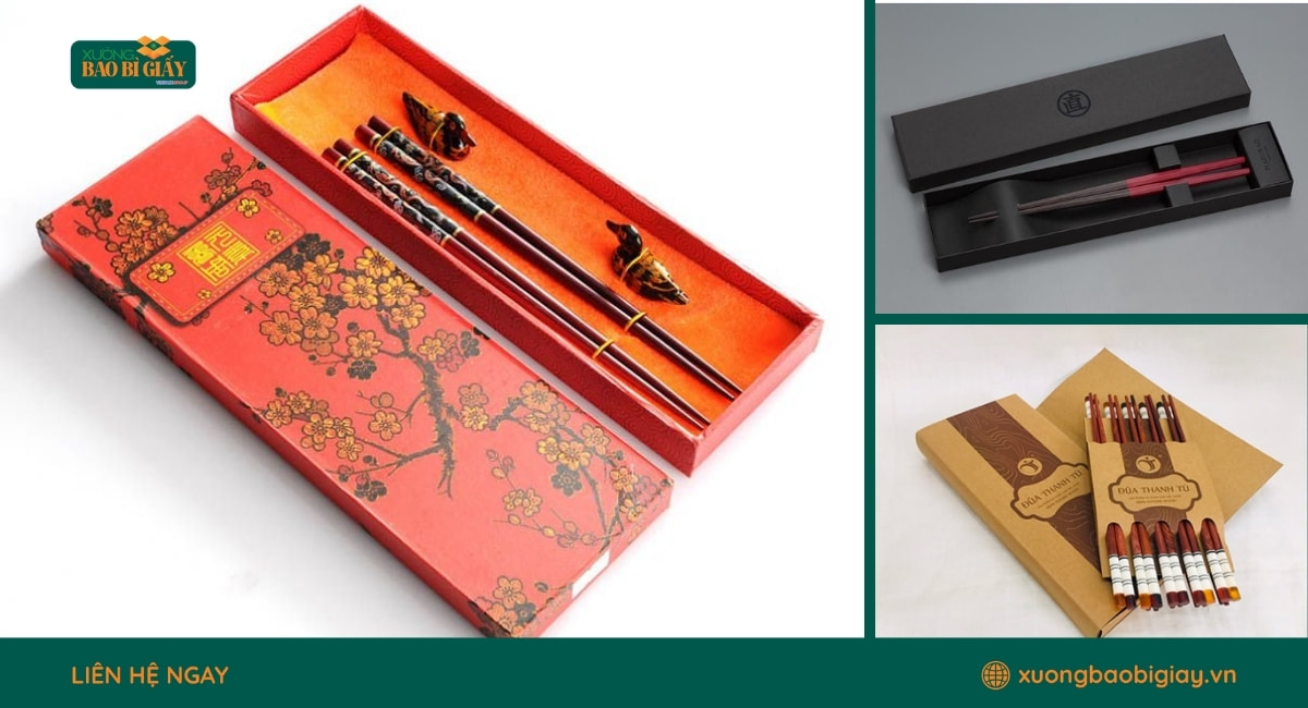 Mẫu hộp giấy đựng đũa hiện đại giúp tăng tính thẩm mỹ và nhận diện thương hiệu.