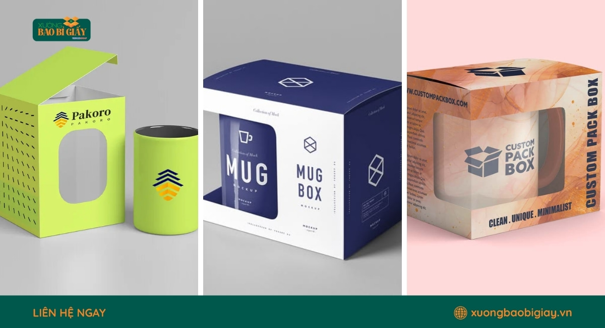 Mẫu hộp giấy đựng ly cốc thủy tinh có cửa sổ kính độc đáo