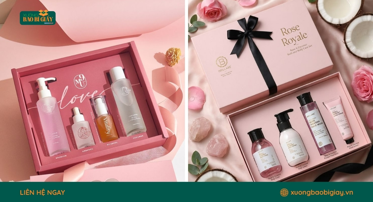 Mẫu hộp giấy đựng mỹ phẩm in logo doanh nghiệp với thiết kế chuyên nghiệp và sắc nét.