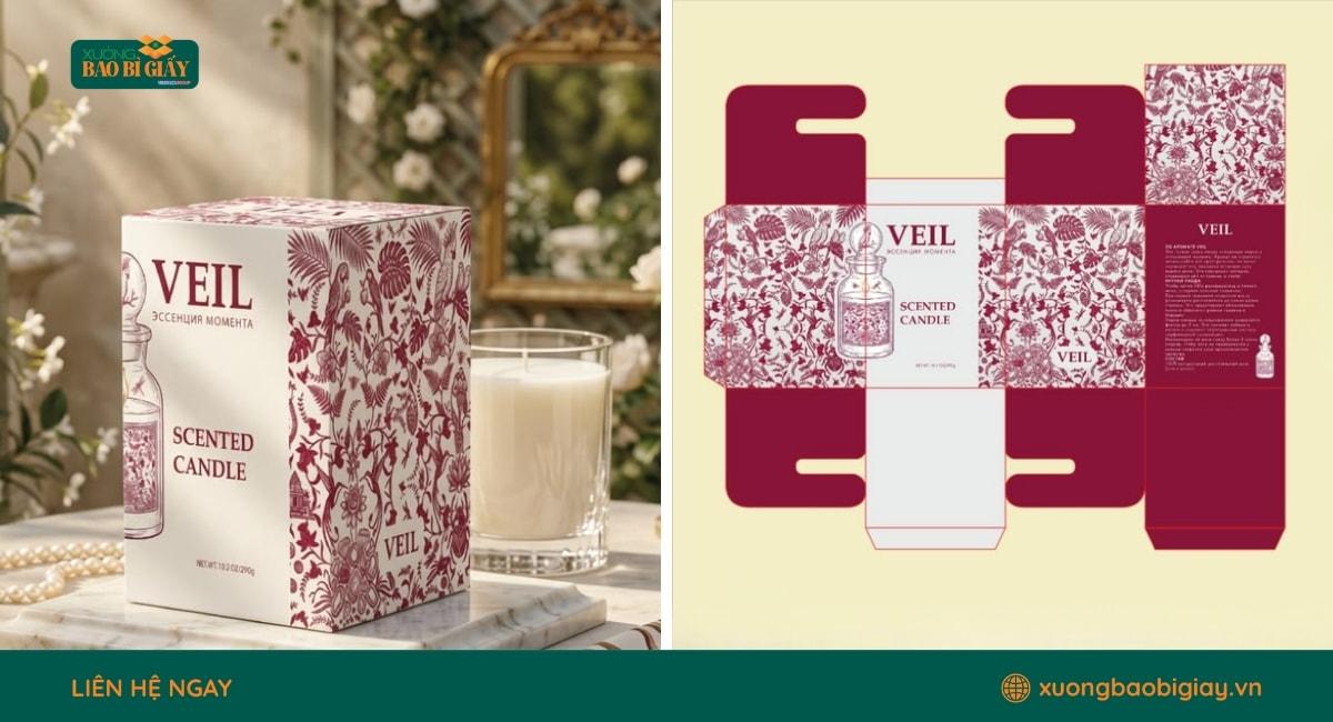 Mẫu hộp giấy đựng nến thơm cao cấp phù hợp cho thương hiệu mỹ phẩm, decor và quà tặng handmade.