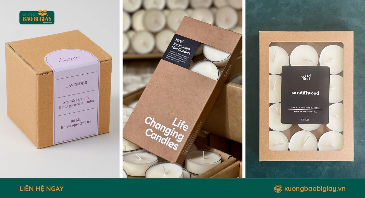 In hộp giấy đựng nến thơm tại Xưởng Bao Bì Giấy với giải pháp bao bì tối ưu cho doanh nghiệp vừa và nhỏ.