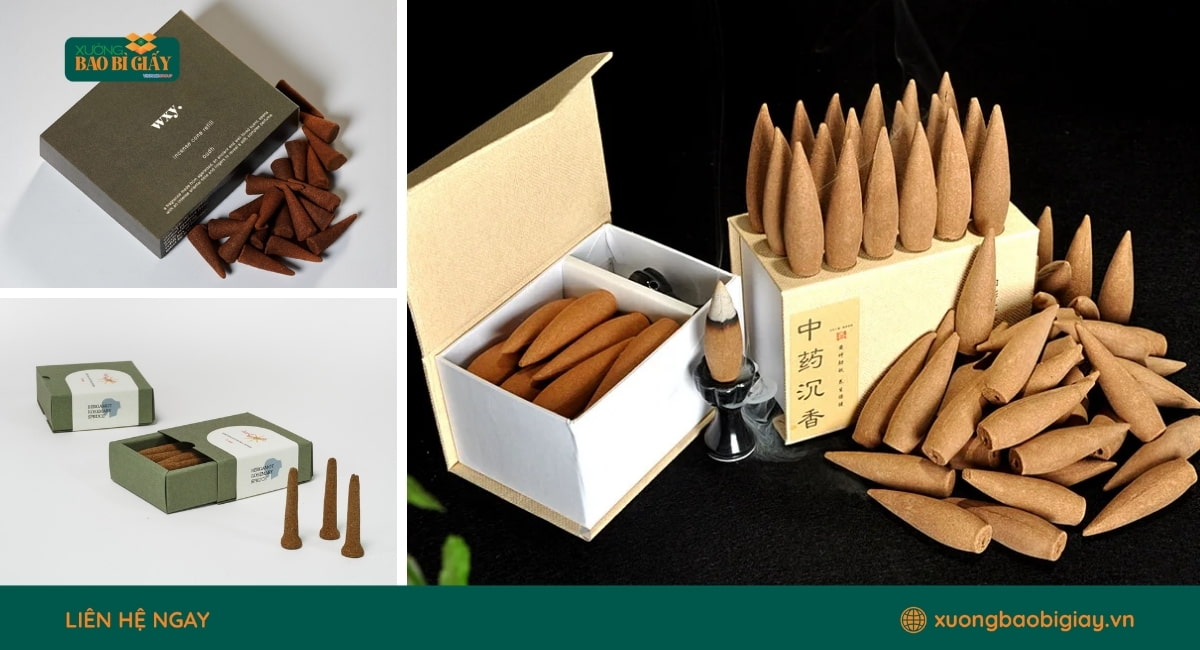 Hộp giấy đựng nụ trầm làm từ chất liệu giấy bền đẹp, phù hợp cho đóng gói sản phẩm cao cấp.