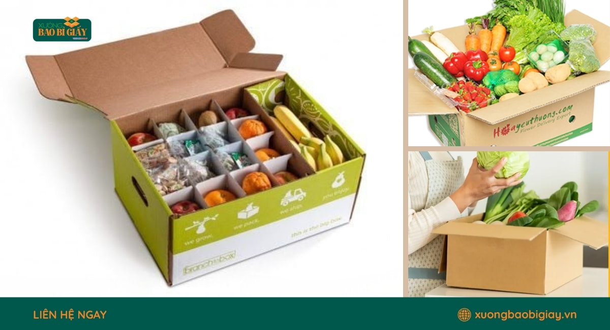 Mẫu hộp giấy đựng rau củ trái cây in theo yêu cầu tăng nhận diện thương hiệu