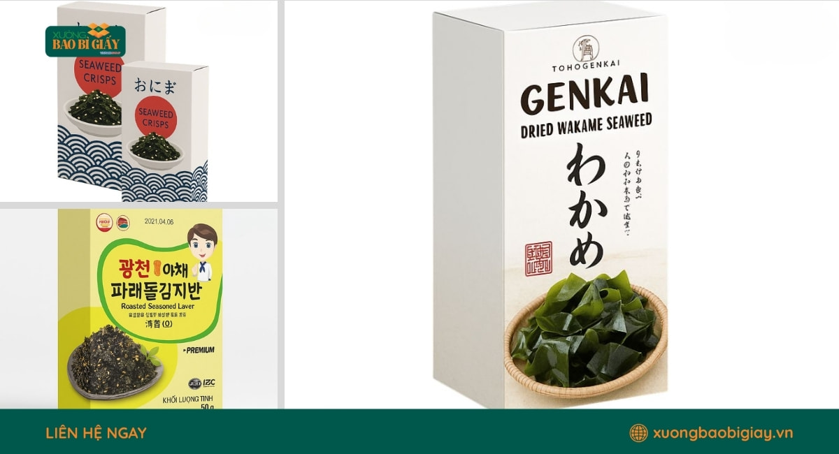 Xưởng Bao Bì Giấy nhận thiết kế và in hộp giấy đựng rong biển theo yêu cầu doanh nghiệp.