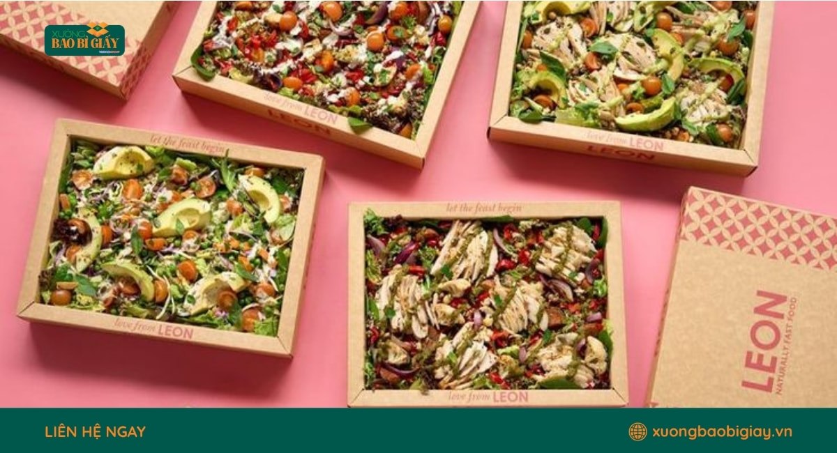 Hộp giấy đựng salad giúp nâng cao trải nghiệm khách hàng với thiết kế đẹp, tiện lợi và hiện đại.