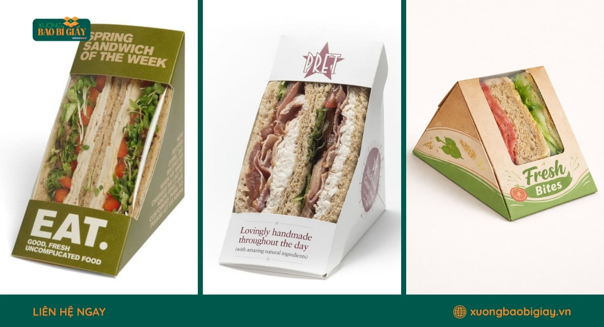 Hộp giấy đựng sandwich bền đẹp, hỗ trợ bảo quản thực phẩm và thuận tiện khi mang đi.