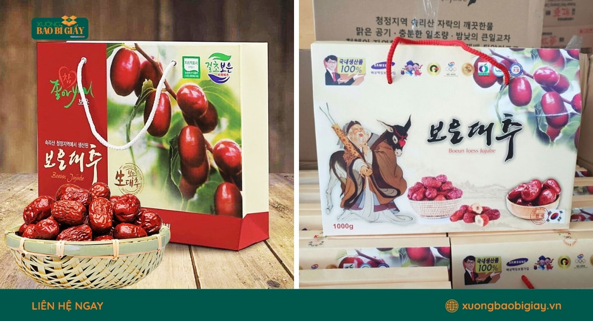 Mẫu hộp giấy đựng táo đỏ quai xách tiện lợi