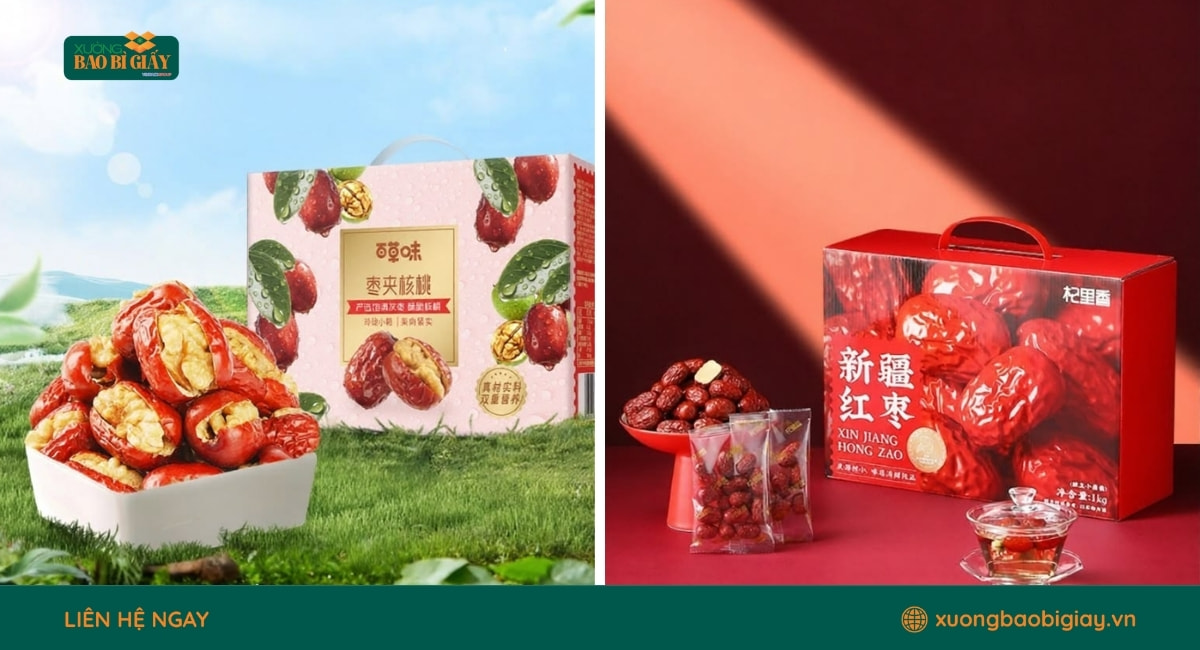 Mẫu hộp giấy đựng táo đỏ cao cấp phù hợp cho đóng gói táo đỏ sấy, táo đỏ nhập khẩu và quà biếu.