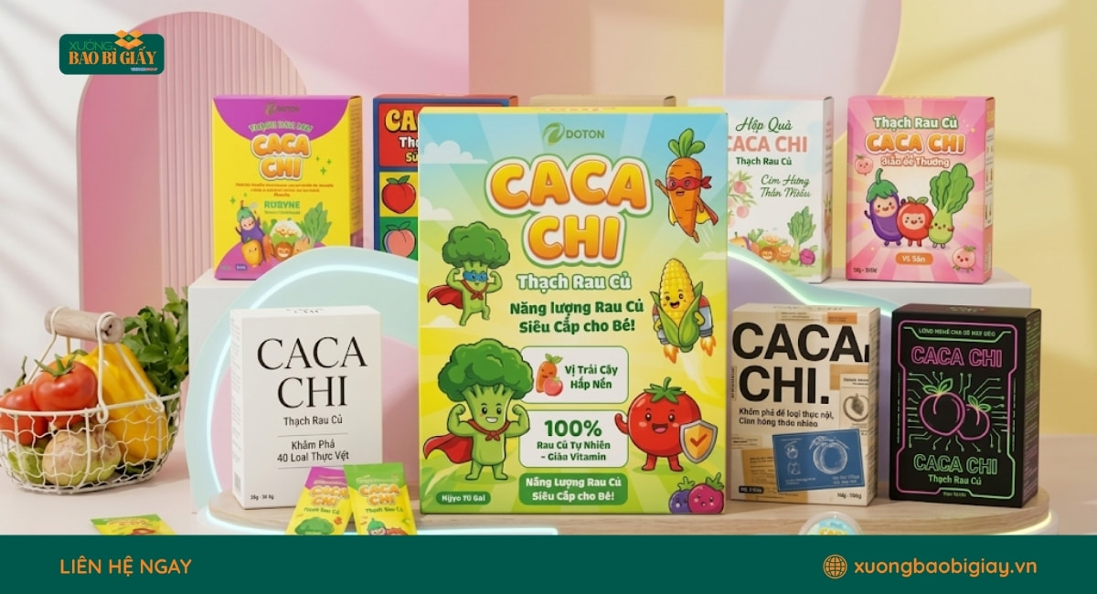 Mẫu hộp giấy đựng thạch hiện đại giúp sản phẩm nổi bật hơn trên kệ hàng.