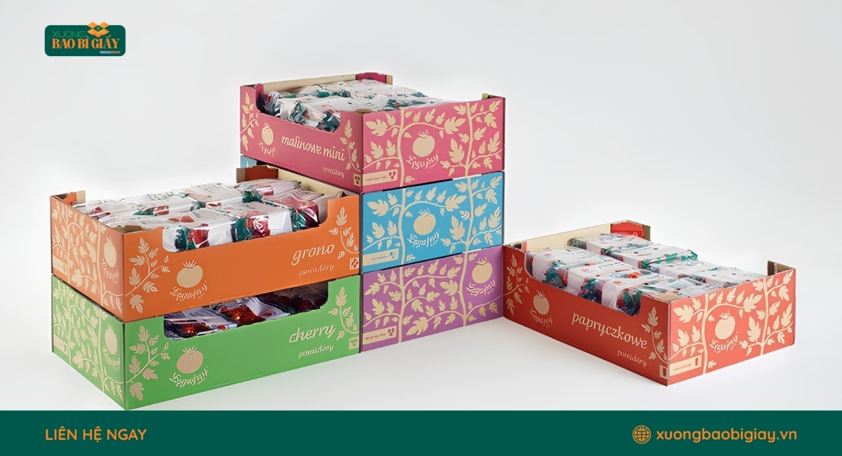 Thùng carton in offset đẹp với màu sắc nổi bật, phù hợp cho nhiều lĩnh vực kinh doanh.