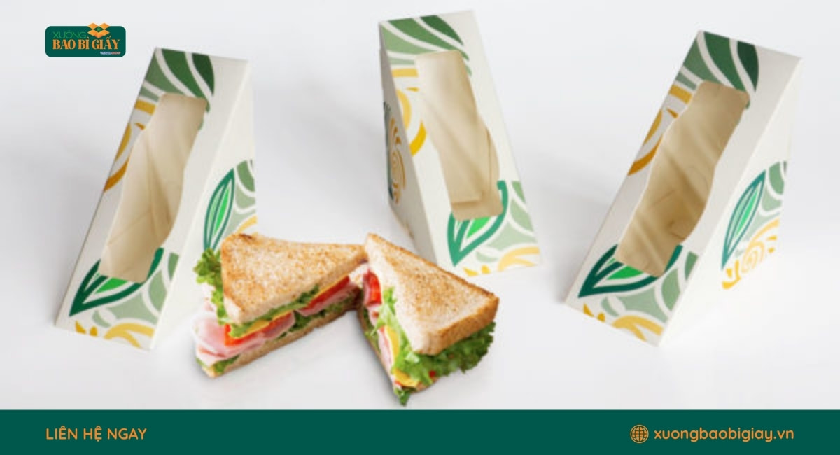 Hộp giấy đựng sandwich thân thiện môi trường, phù hợp xu hướng bao bì xanh trong ngành F&B.
